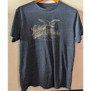 Lucky Brand Shirt Mens Size Medium M Blue Graphic Front Crew Neck (391m)